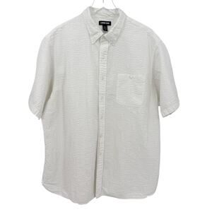 Lands' End Men's 2XLT White Seersucker Short Sleeve Button Front Shirt Tall